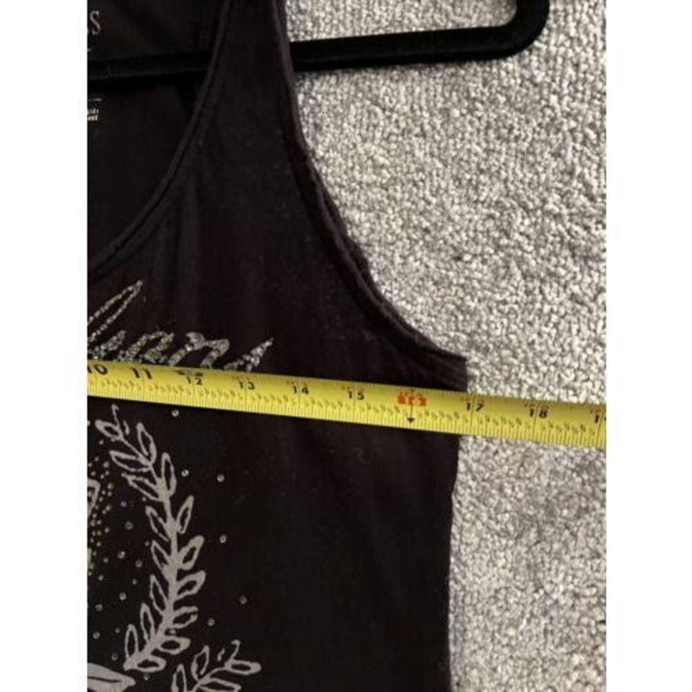 Y2K 2000s Guess Black Rhinestone Spellout Tank Large L Distressed Cotton - Picture 6 of 6